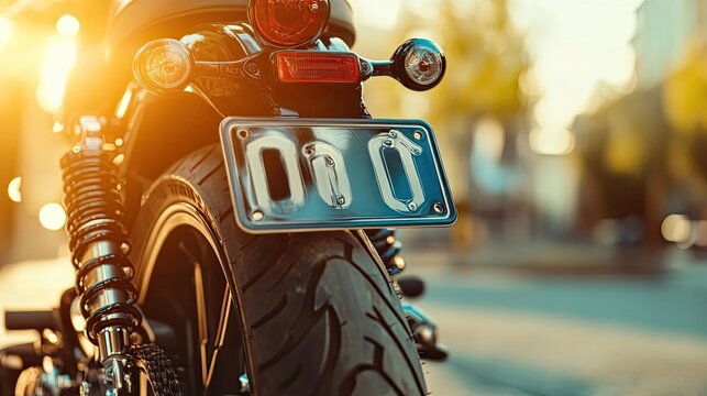 Close-up of a Black Motorcycle with a License Plate