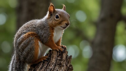 Fototapeta premium photo of a squirrel climbing a tree in the park made by AI generative 