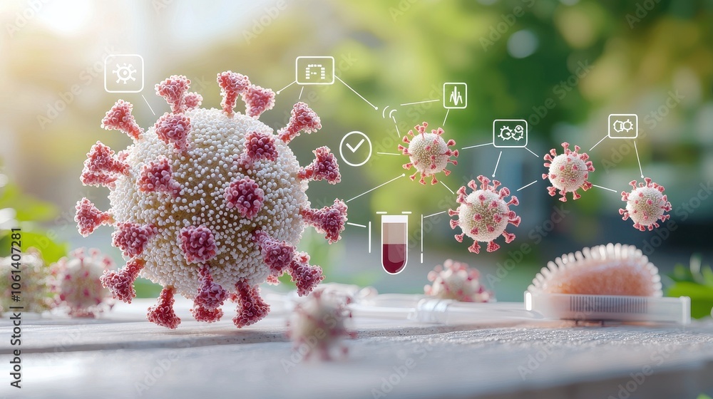 Poster virus cells with clustering icons and risk factors