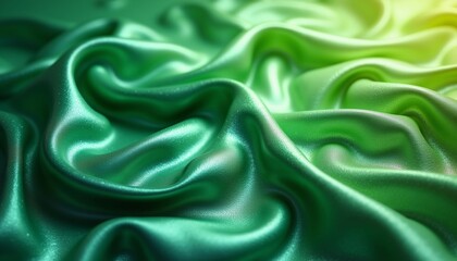 Obraz premium Shimmering Green Fabric Rippling with Glossy Texture and Depth.