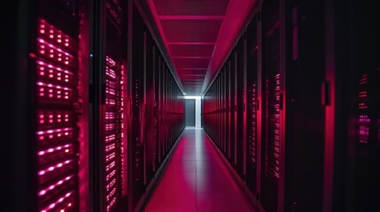 Server Room with Red Lights