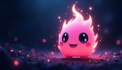Enchanting Pink Flame-Like Creature with Expressive Eyes and Grin