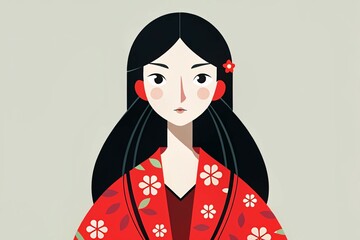 ilustracion de una mujer en kimono con una flor en el pelo