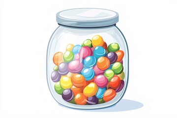 A -style jar overflowing with vibrant candies, showcased from a front view against a white background, ideal for sweet-themed designs.