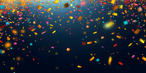 Colorful confetti falling randomly. Abstract dark background with explosion particles. Vector illustration can be used for greeting card, carnival, holiday, celebration.