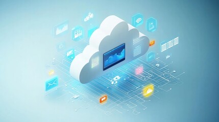 Naklejka premium Cloud Computing: Data Storage and Connectivity