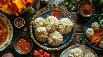 Delicious Georgian Khinkali Dumplings on a Rustic Wooden Table