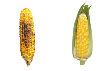 grilled sweet corn and sweet corn cobs with on transparent background