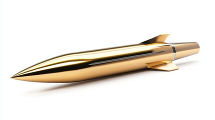 High-performance missile with metallic finish and streamlined body, emphasizing power, isolated on white background