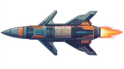 High-tech military missile with sleek warhead and control fins, ideal for technology themes, isolated on white background