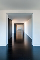 Modern hallway design featuring sleek lines and natural light in a minimalist setting