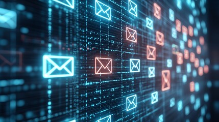 A webmail interface displayed on a computer screen, showcasing organized inbox icons and email symbols against a pristine white backdrop.