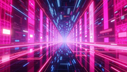 Fototapeta premium Futuristic Neon Pink Background with Abstract Geometric Shapes and Patterns