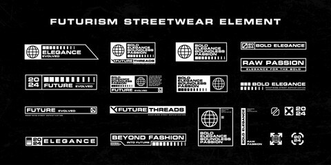 Naklejka premium Futuristic streetwear cyberpunk interface element technology graphic vector design template