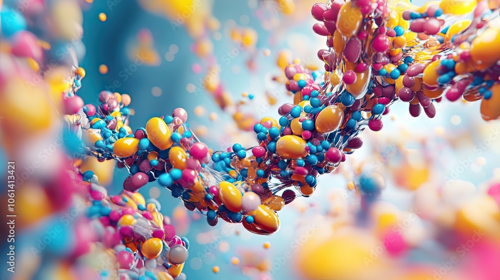 Poster abstract 3d render of interconnected colorful spheres