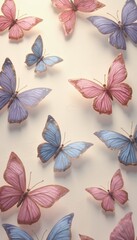 Intricate Digital Butterflies in Soft Pink, Lavender, and Blue Hues