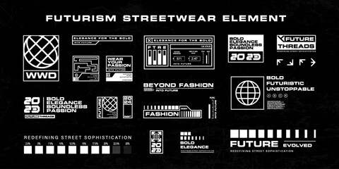 Naklejka premium Futuristic streetwear cyberpunk interface element technology graphic vector design template