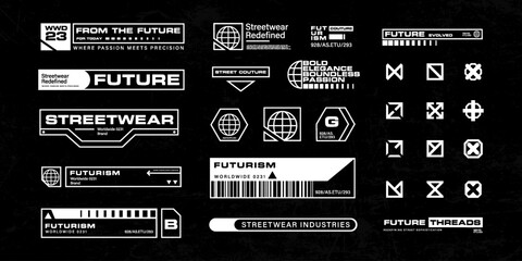 Naklejka premium Futuristic streetwear cyberpunk interface element technology graphic vector design template