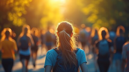 Diverse Groups of people participating in charity walk or run for world health day blurred background, HD Quality 