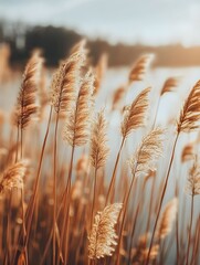 Fototapeta premium Golden reeds lakes autumn colors beautiful light and shadow