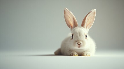 Obraz premium White Rabbit Sitting on a White Background