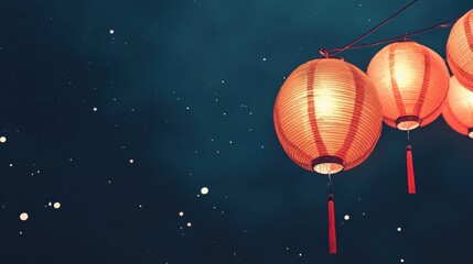 Naklejka premium Vibrant Red Lanterns Against a Starry Night Sky