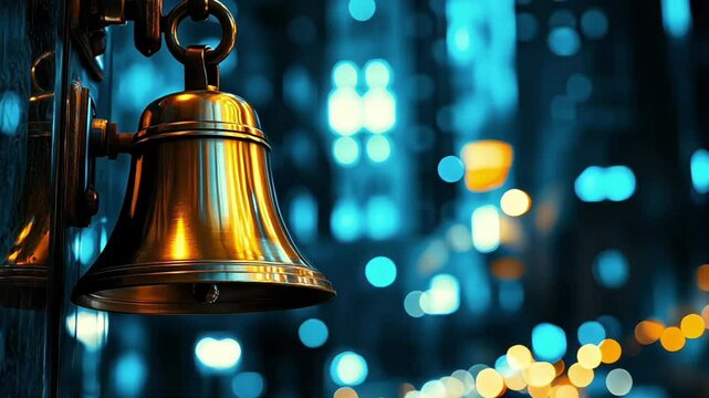 An iconic stock market bell being rung, signaling the start of trading