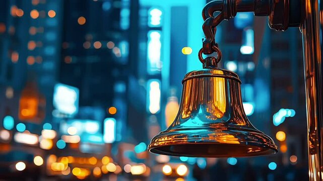 An iconic stock market bell being rung, signaling the start of trading