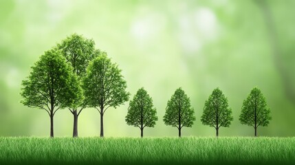 Serene landscape, majestic trees adorn a verdant field under clear blue sky lush