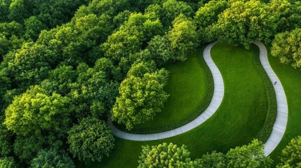 Winding road through a lush green forest, scenic drive through nature's embrace