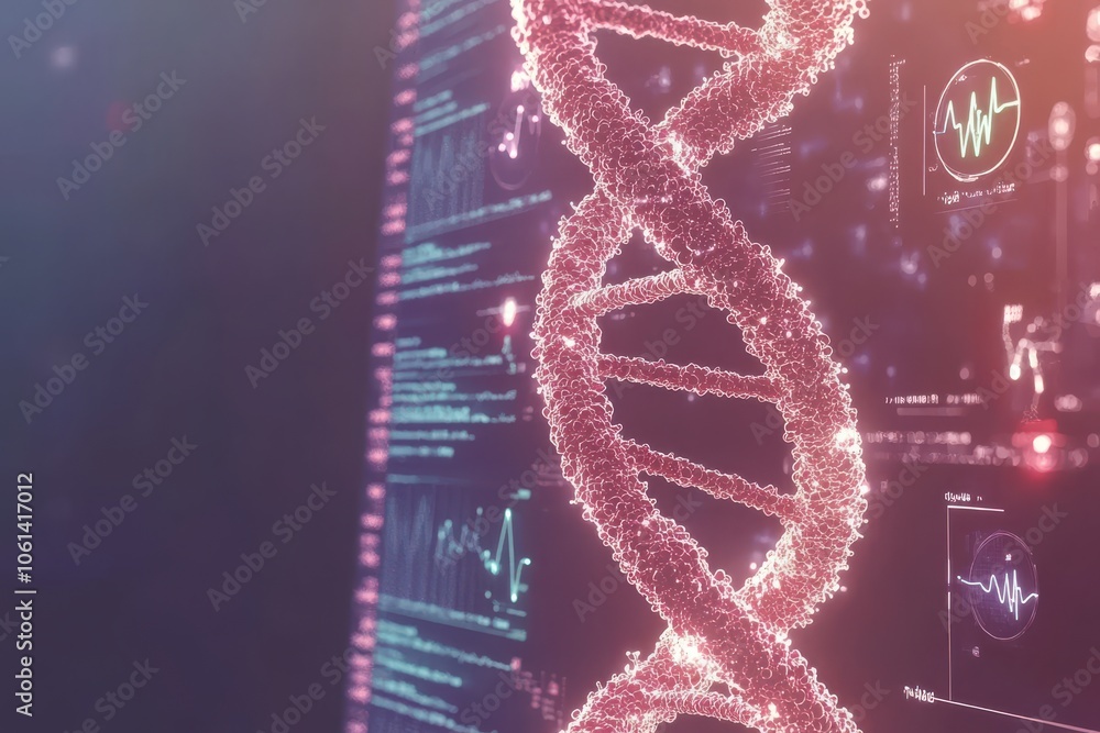 Poster digital dna strand with data visualization elements