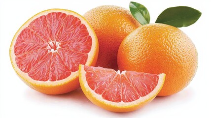 Fresh oranges and a wedge show vibrant color and texture, highlighting their juicy pulp and health benefits.