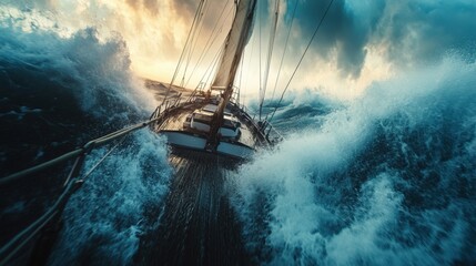 Obraz premium Sailing Through Stormy Seas: An Epic Voyage Immortalized