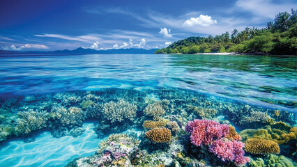 Naklejka premium Tropical Coral Reef A Breathtaking Underwater Paradise Teeming with Colorful Fish : Generative AI