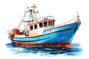 Boat watercraft sailboat vehicle, digital paint illustration.  image