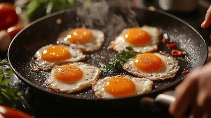 Person is cooking sunny-side-up eggs in the pan