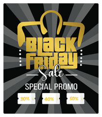 Black Friday sale with special promo. Sale advertisement with big discount. Black Friday concept. Flat vector illustration.