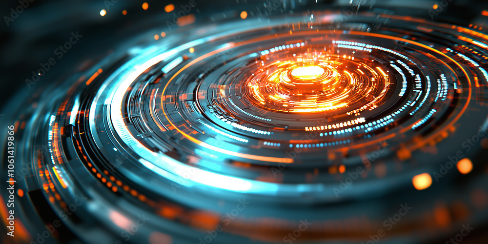 Leinwandbilder dynamic, futuristic digital interface with glowing circular patterns and vibrant colors, creating engaging and immersive visual experience