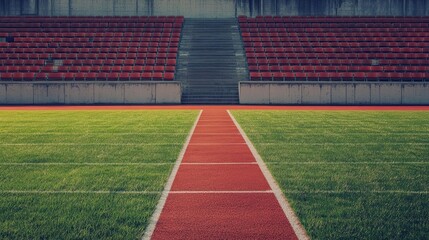 Fototapeta premium Empty Stadium with a Running Track Leading to a Concrete Staircase