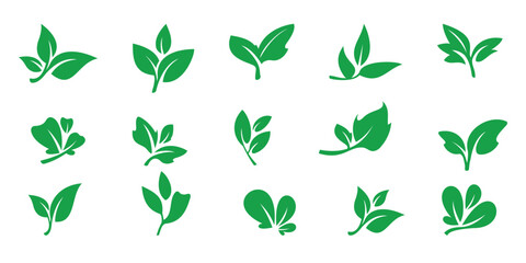 Green leaf ecology nature element  idea icon set vector logo design template	