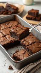 High-angle view of a batch of chocolate brownies