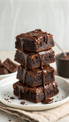Side view of chocolate brownies
