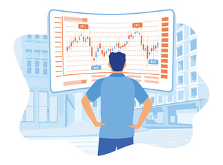 The trading manager analyzes stock market indicators. View financial data and graphs on a computer. Stock market concept.