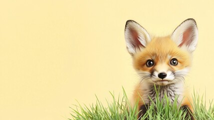 Obraz premium Adorable Fox Kit Peeking from Grass