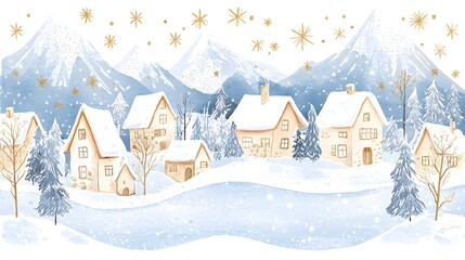 Snowy Village in Idyllic Winter Landscape