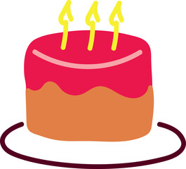 Colorful Doodle Birthday Cake with Candles on Plate