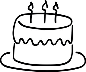  Simple Line Art Birthday Cake with Candles on Plate