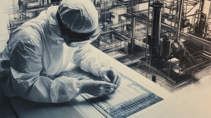 Modern Laboratory Marvel: A Scientist Analyzing Silicon Wafers in a High-Tech Facility – Perfect for a Sporty Interior Poster or Inspirational Wall Art