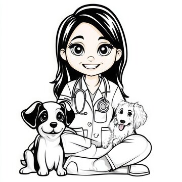 recommend clip art: Cute Cartoon Veterinarian with Pets for Coloring
