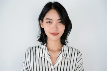 Fototapeta premium Beautiful Asian girl with wide smile in office attire.